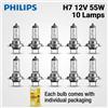 Philips 10 Lampade Vision H7 12V 55W PX26d, Faro Alogeno Originale per Auto 3200K, Lampadina Standard di Ricambio Genuina 12972C1
