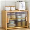 MumaHome Armadietto PortaSpezie con Ante in Vetro Scanalato Mobiletto Organizzatore Multiuso in Bambù per Cucina e Soggiorno