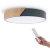 M Ledme - Plafoniera a LED da soffitto grigio rotonda 24 W con telecomando, CCT Dimmerabile da Luce Fredda a Luce Calda, 2400 lm, design bianco con legno naturale, per bagno, cucina,