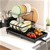 VINATO Scolapiatti da Appoggio a 2 Livelli, Scolapiatti da Lavello Salvaspazio Porta posate cucina con Bandeja Estraibile, Scolapiatti da Appoggio per Lavello con 360°Scarico Regolabile, 52x31x31cm