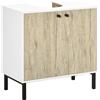 Mobile Bagno Sotto Lavabo A 2 Ante Con Ripiano Interno In Truciolato E Acciaio, 60x30x60 Cm, Bianco E Rovere