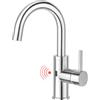 CREA Rubinetto per lavabo da bagno, con sensore a infrarossi, miscelatore monocomando, cromato lucido