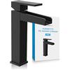 Bächlein Rubinetto alto per bagno con design ruscello, miscelatore monocomando extra alto con kit di montaggio per lavabo, rubinetto da bagno nero opaco