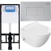 Domotechnika Wc sospeso bianco senza bordo con funzione bidet e rubinetto acqua calda/fredda + sedile in Duroplast Soft Close + WC Slim nascosto telaio 3 in 1 set WC sistema di installazione
