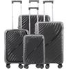 NPLE Valigia da Stiva L 74x48x31 cm, Polipropilene Rigido, 4 Ruote Doppie, Blocco 3 Combinazioni, Zip Antifurto, Tessuto Interno 230D, Alta Resistenza (Grigio, SET 4 PEZZI)