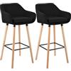 CLP Set di 2 sgabelli da bar imbottiti con schienale Grant, Sgabelli con rivestimento in tessuto, Struttura in legno fino a 150 kg | Colore nero