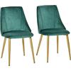 HOMCOM Set 2 Sedie da Pranzo Imbottite Moderne Verde 50x56.5x85cm