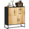 HOMCOM Credenza Moderna Portaoggetti con 3 Armadietti e 2 Cassetti, Mobiletto Multiuso in Truciolato e Acciaio, 80x35x85 cm, Nero e Color Legno