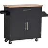 HOMCOM Carrello da Cucina Multiuso con Cassetto, Ruote, Portaspezie e Armadietto, Mobiletto Cucina con Ripiano Regolabile, Portasciugamani e Piano in Legno di Caucciù, 109x40x89 cm, Nero