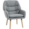 HOMCOM Poltrona Moderna con Schienale Alto a Doppia Imbottitura, Poltroncina da Camera e Salotto in Tessuto Effetto Pelle, per Casa e Ufficio, Grigio