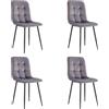 eacommerce | Set 4 Sedie da pranzo imbottita in Velluto, gambe in metallo 44x54x87 cm | Schienale trapuntato, facile da pulire | Comfort per sala da pranzo (Grigio)