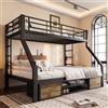 NovaFurnish Letto a castello 90 x 200 cm+140 x 200 cm, lettino con scarpiera, portaoggetti, ringhiere di sicurezza, scala certificata EN747, senza materasso (nero)