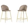 SIEDITI FUORI E DENTRO Set di 2 sgabelli Sara XL imbottiti in velluto per cucina/bancone/sala da pranzo con gambe in metallo h.65cm (Velluto Tortora, Gambe Oro)