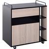 HOMCOM Carrello da Cucina Multiuso Moderno con Ruote Cassetto Anta in Legno Rovere, 76,5x40x82cm