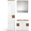 Vicco Set di mobili da bagno Eden, Bianco lucido, 73 cm, composto da mobile sottolavabo, specchiera e colonna alta