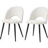 JZGORC Set di 2 Sedie da Sala da Pranzo, Sedia da Pranzo Teddy in Velluto Morbido, Sedia da Cucina con Cuscini e Braccioli, Gambe in Metallo - Bianco