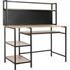 HOMCOM Scrivania con organizer per computer con 4 ripiani, grande piano e pannello nero per soggiorno camera da letto 120 x 53 x 126 cm, rovere e nero