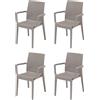 HOUSE COLLECTION, SEDIE DAFNE CON BRACCIOLI, IN POLIPROPILENE, LINEA RATTAN, TORTORA (ARE064x4)