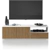 WHOUS Mobile Porta TV COSTE per Soggiorno con 2 Ante e 1 Cassetto, Mobile Tv in Stile Canneté per Salotto in Legno, 150x43x46 cm, Bianco Opaco e Legno Chiaro