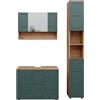 Vicco Set mobili bagno Irma, Quercia verde/oro, 80 cm, composto da mobile sottolavabo, specchiera e colonna alta