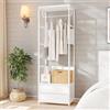 VOWNER Appendiabiti da Terra, Mobile Ingresso con Panca, Attaccapanni con Barra e 2 Cassetti, 4 in 1, Stand Appendiabiti in Acciaio Inox, per Corridoio e Camera da Letto, 60 x 40 x 180 cm