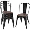 HOMASIS Set da 4 Sedie Sala da Pranzo Impilabili, Sedia da Bar con Schienale Rimovibile, Sedie da Cucina Ergonomiche, Seduta in Legno, Design Industriale, per Salotto, Bar (42 x 52 x 84 cm, Nero)