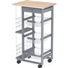 HOMCOM Carrello da Cucina con 3 Cassetti Estraibili, un Cassetto e 2 Portabottiglie, Carrello Portaoggetti in Legno di Pino e Metallo, 47x37x83 cm, color Rovere e Grigio