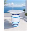 Agorà Botti Botte Tavolo da 100 Verniciato Bianco con i Cerchi azzurri, Altezza 85 cm, Diametro 80 cm