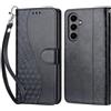KENHONER Custodia per Samsung Galaxy S25 FE 5G Cover, Nero 3D | Portafoglio in Pelle PU Retro, Antiurto Flip, Slot per Schede, Funzione Stand, Chiusura Magnetica