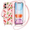 Yirlbey 360 Gradi Cover per iPhone 11 6,1'' con Cordino, Aesthetic Cherry Modello Design Trasparente Silicone Case Corda con Regolabile Laccio Antiurto Bumper Protezione Custodia, Rosa Reticolo