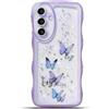 miyonsin Custodia per Galaxy A13 4G, Graziosa Custodia a Forma di Onde Ricce TPU Antishock Cover, Glitter Farfalle Trasparente Custodia Protettiva per Ragazze e Donne, Viola