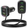 Generico Caricabatterie Auto USB C con Cavo Esteso per Sedili Posteriori, 3 Porte, Caricatore Auto Accendisigari Compatto con LED per Auto