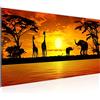 Runa Art Quadri Moderni Africa Tramonto 1 Pezzo L'immagine Tela Non Tessuta Soggiorno Corridoio Giraffa Elefante Arancia 000212a