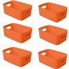 APKOL 6 pezzi Cestini Portaoggetti Plastica arancione,25x16.5x10 cm Scatola portaoggetti in plastica con manici, Box conservazione,organizer desktop per Cucina, Armadio, Ufficio, Bagno