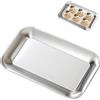Cyrank Vassoio per antipasti, in acciaio inox, rettangolare, in argento, a specchio, rettangolare, per torte di frutta