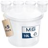 MIG Secchio trasparente con coperchio, 10 l, 5 x 10 l, ermetico e adatto per alimenti, in plastica con coperchio, impilabile, per uso domestico e industriale, ideale per riporre e conservare