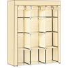 Easycomfort Armadio in Tessuto con 8 Ripiani e 2 Barre con Porta Avvolgibile, 125x46x162.5cm, Beige