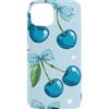Floral Aesthetic Flower Botanical Patter Custodia per iPhone 15 Plus Carino Azzurro Coquette Ciliegie Modello Estetico