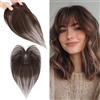 S-noilite Topper Capelli Umani per Donne, 14g Capelli Veri con Frangia, 27CM Frangia Fermaglio per Capello, Umani Toppers con 7x11CM Base in Pizzo, Topper Capello Veri per Diradati, Brun Moka #2R