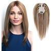 Aiokrtse Topper donna 100% capelli umani, parrucca top con clip base 4,3x2,75, topper capelli veri per capelli diradati, extension a clip e accessorio capillare superiore dal look naturale 25CM #P4/27 Colore