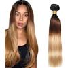 Hxxcoup Bundles Human Hair Extensions Natural Hair Straight Brazilian Virgin Human Hair Ombre Blonde Double Weft Extensions for Women Minimal Tangles 100g/Bundle 20 Inch
