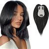 Aiokrtse Topper donna 100% capelli umani,parrucca top con clip base 4,3x2,75,topper capelli veri per capelli diradati,extension a clip e accessorio capillare superiore dal look naturale 30CM Colore Naturale