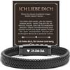 Kessofera Bracciale in Pelle Uomo con Chiusura in Acciaio Inossidabile Regolabile, Regalo per Natale Compleanno Anniversario per Marito Fidanzato Figlio Zio(Nero)