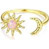 Qings Oro Sole Luna Anello Argento 925 Anello Opale Luna e Sole Aperto Regolabile Regali di Compleanno per Donne
