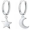 MARLION JEWELS Orecchini cerchio da donna in argento 925 con ciondoli a forma di luna e stella. Set Orecchini da donna cerchio con finitura in argento sterling o oro 18 carati ideali per regalo... (Argento placcato)