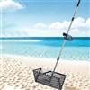 Generic Rastrello per pulci, setaccio per sabbia da spiaggia in acciaio inox con cestello largo da 40 cm a denti di squalo, rastrello resistente con manico lungo staccabile per spiaggia, facile da installare