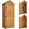 Outsunny Capanno da Giardino Piccolo in Legno, Casetta Porta Attrezzi Salvaspazio con 3 Mensole Rimovibili e Apertura sul Tetto, Tetto in Asfalto Impermeabile e Porta con Blocco, 77x54.2x179cm, Giallo