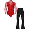 CHICTRY Body da Ballo Latino Americano Uomo Camicia Scollo a V + Pantaloni a Zampa Vita Alta Pantalone con Frange per Tango Cha-Cha Jazz Abito da Pattinaggio Rosso XL