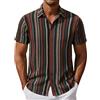 DGZTWLL Camicia da uomo a maniche corte a righe verticali con bottoni, vestibilità regolare, top casual con colletto per abbigliamento streetwear, estate e uso quotidiano, Marrone, L