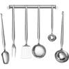 DANYX Set Mestoli Cucina Acciaio Inox 6 Pezzi con Barra da Parete - Utensili Made in Italy - Lavabili in Lavastoviglie - Cucchiaione, Schiumarola, Mestolo, Spatola, Forchettone, Cucchiaio